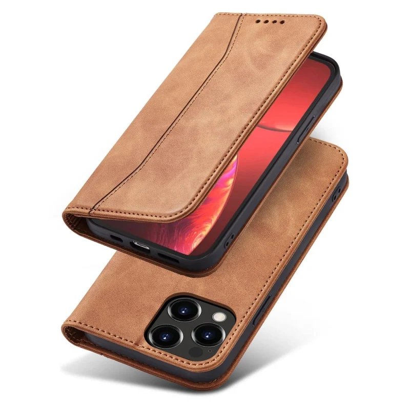 Magnet Fancy Case etui do iPhone 13 Pro pokrowiec portfel na karty kartę podstawka brązowy - obrazek 2