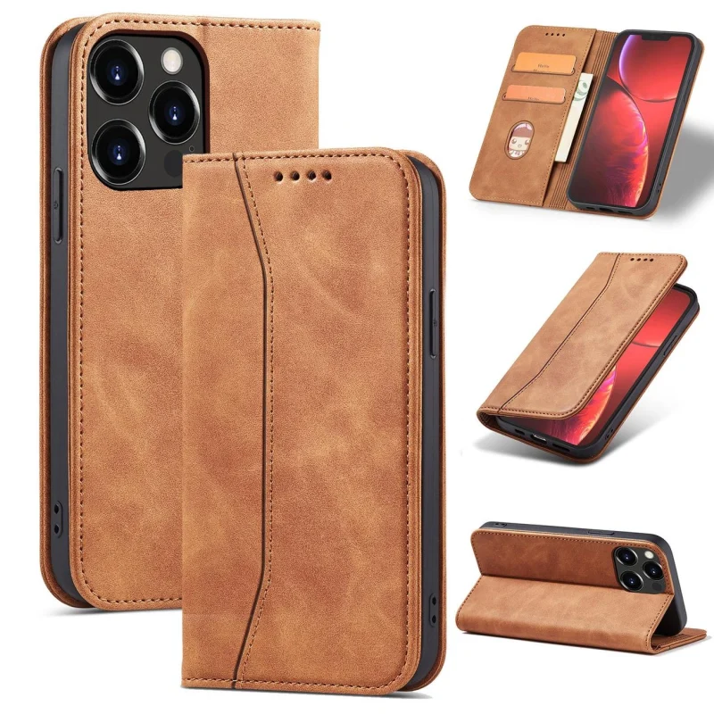 Magnet Fancy Case etui do iPhone 13 Pro Max pokrowiec portfel na karty kartę podstawka brązowy - obrazek 15