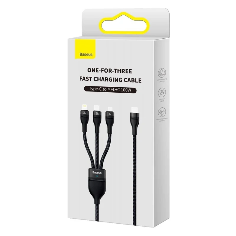 Baseus Flash Series II kabel USB Typ C  - USB Typ C / Lightning / micro USB 100 W 1,5 m czarny (CASS030201) - obrazek 5