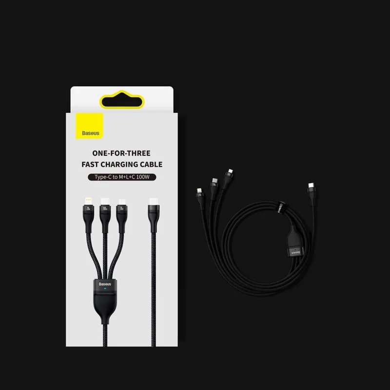 Baseus Flash Series II kabel USB Typ C  - USB Typ C / Lightning / micro USB 100 W 1,5 m czarny (CASS030201) - obrazek 14