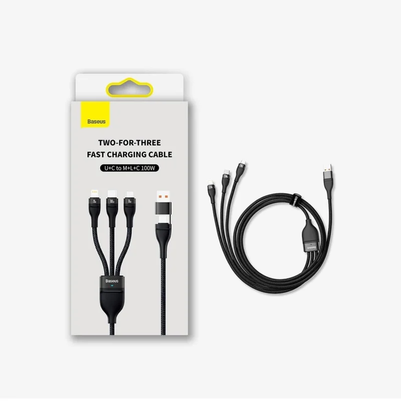 Baseus Flash Series II kabel USB Typ C / USB Typ A - USB Typ C / Lightning / micro USB 100 W 1,2 m czarny (CASS030101) - obrazek 5