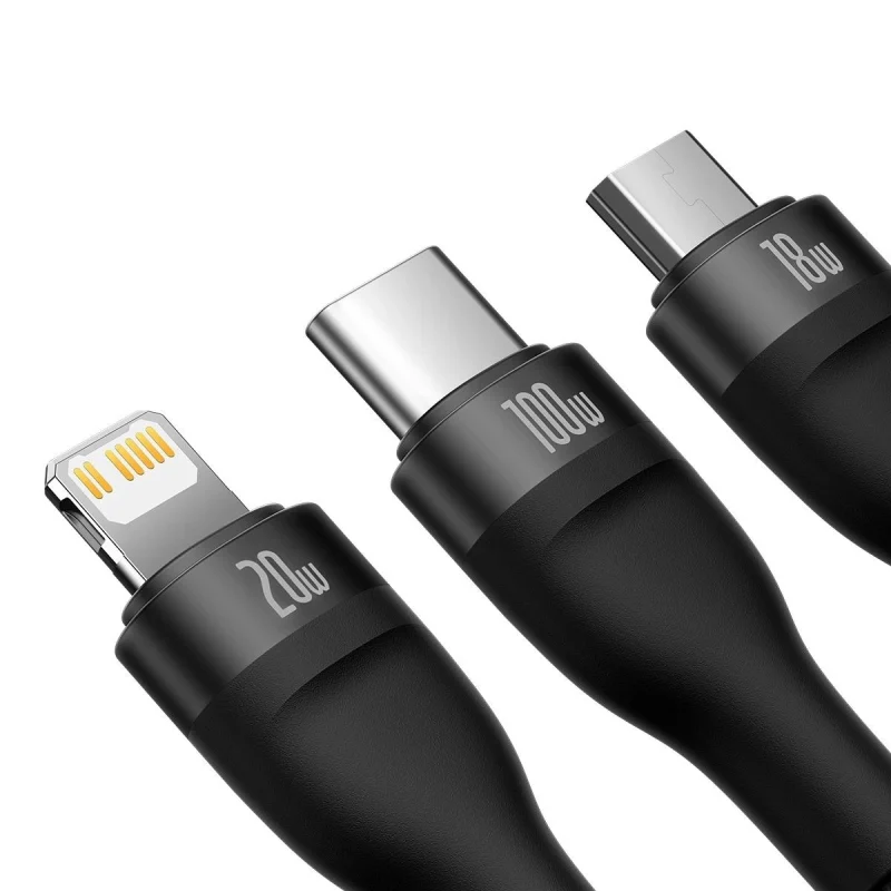 Baseus Flash Series II kabel USB Typ C / USB Typ A - USB Typ C / Lightning / micro USB 100 W 1,2 m czarny (CASS030101) - obrazek 3