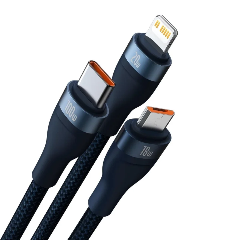 Baseus Flash Series II kabel USB Typ C / USB Typ A - USB Typ C / Lightning / micro USB 100 W 1,2 m niebieski (CASS030103) - obrazek 2