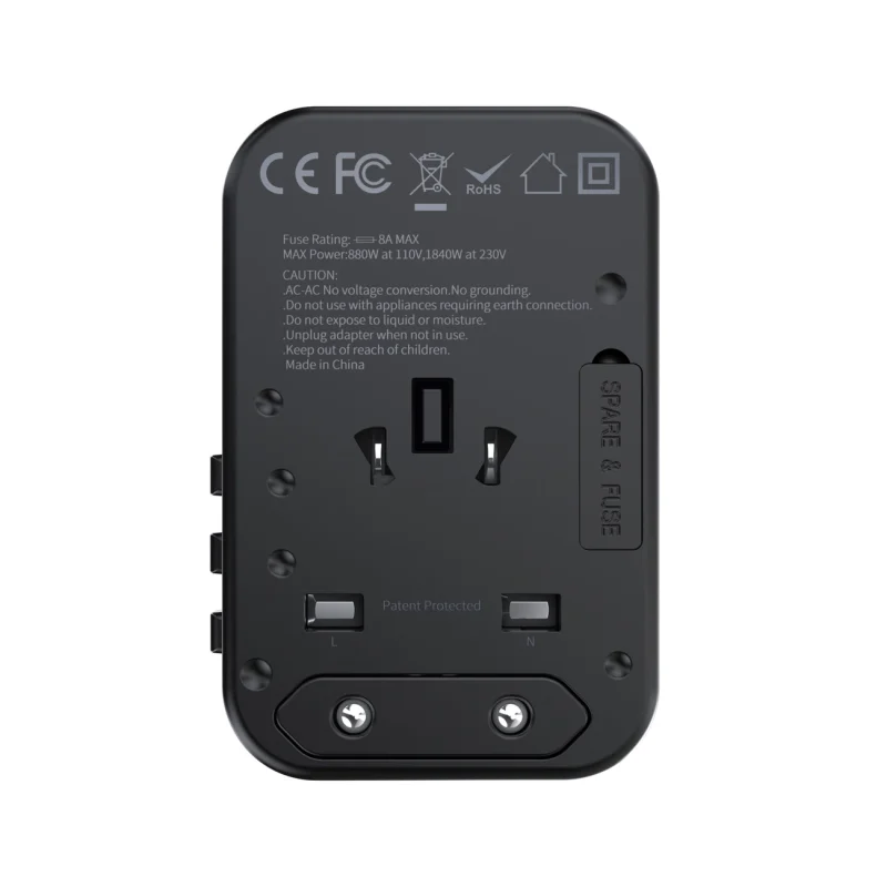 Adapter podróżny Choetech PD5009-BK GaN EU / US / UK / AU 2x USB-C USB-A 65W PD - czarny - obrazek 3