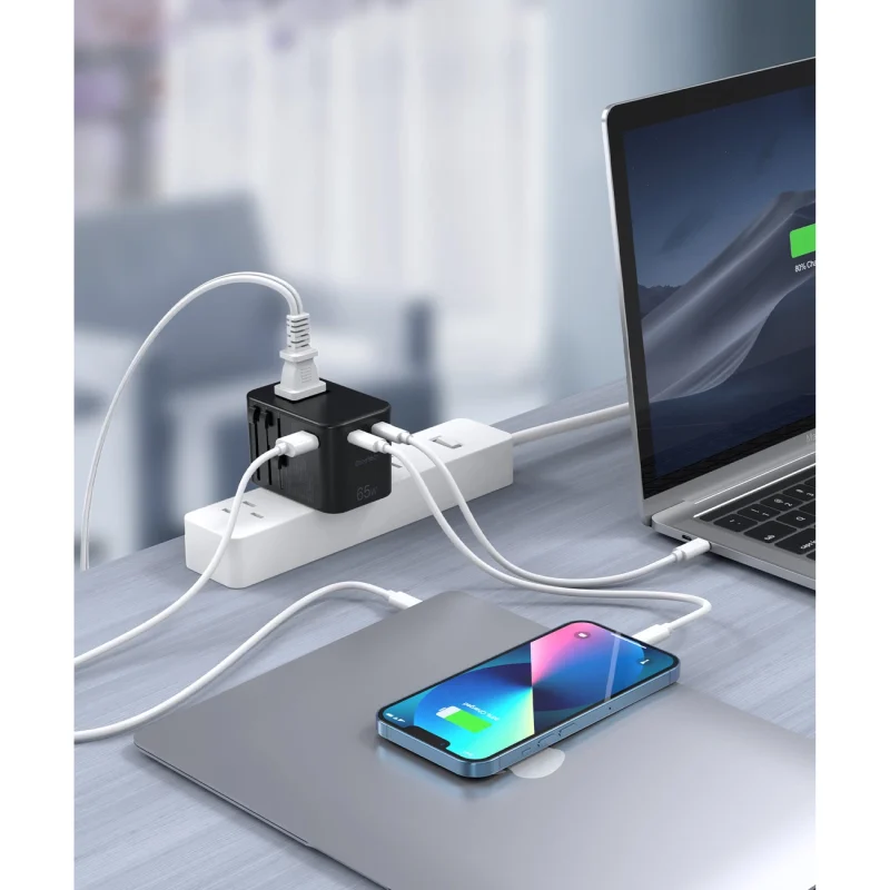 Adapter podróżny Choetech PD5009-BK GaN EU / US / UK / AU 2x USB-C USB-A 65W PD - czarny - obrazek 7