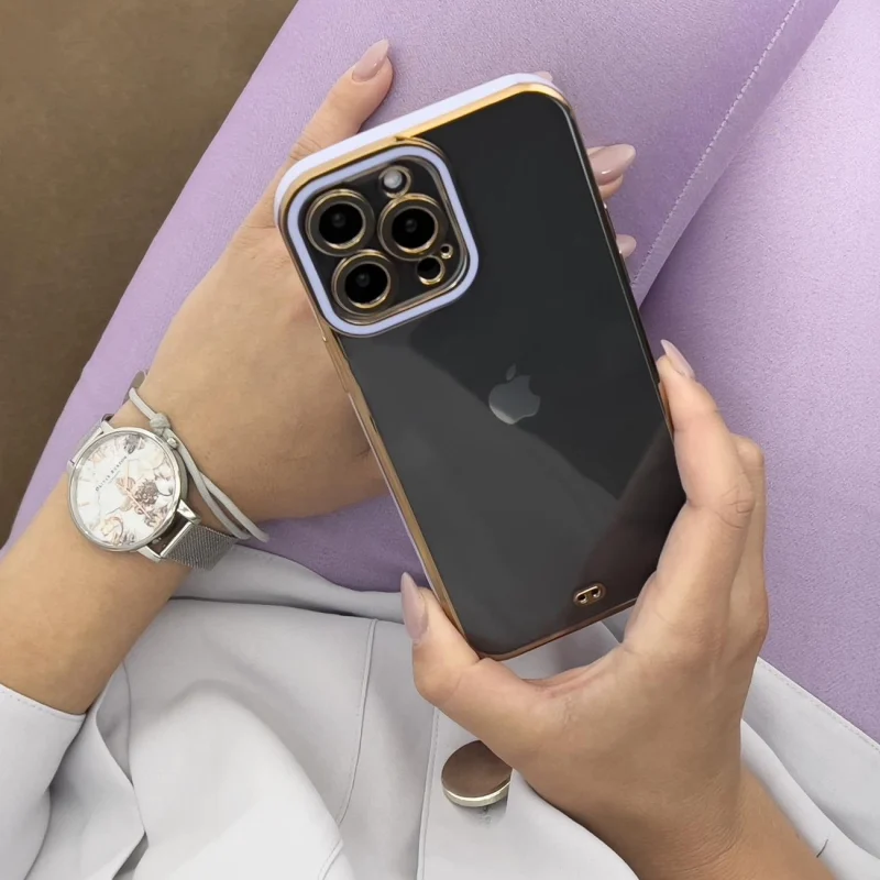 Fashion Case etui do iPhone 12 Pro Max żelowy pokrowiec ze złotą ramką fioletowy - obrazek 4