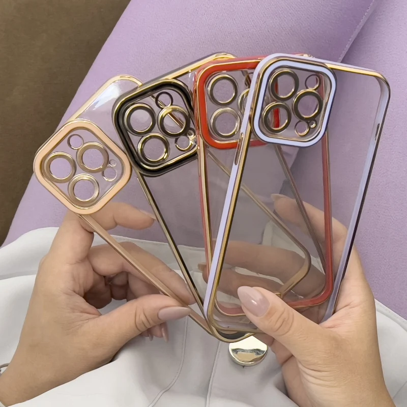 Fashion Case etui do iPhone 13 Pro żelowy pokrowiec ze złotą ramką czerwony - obrazek 6