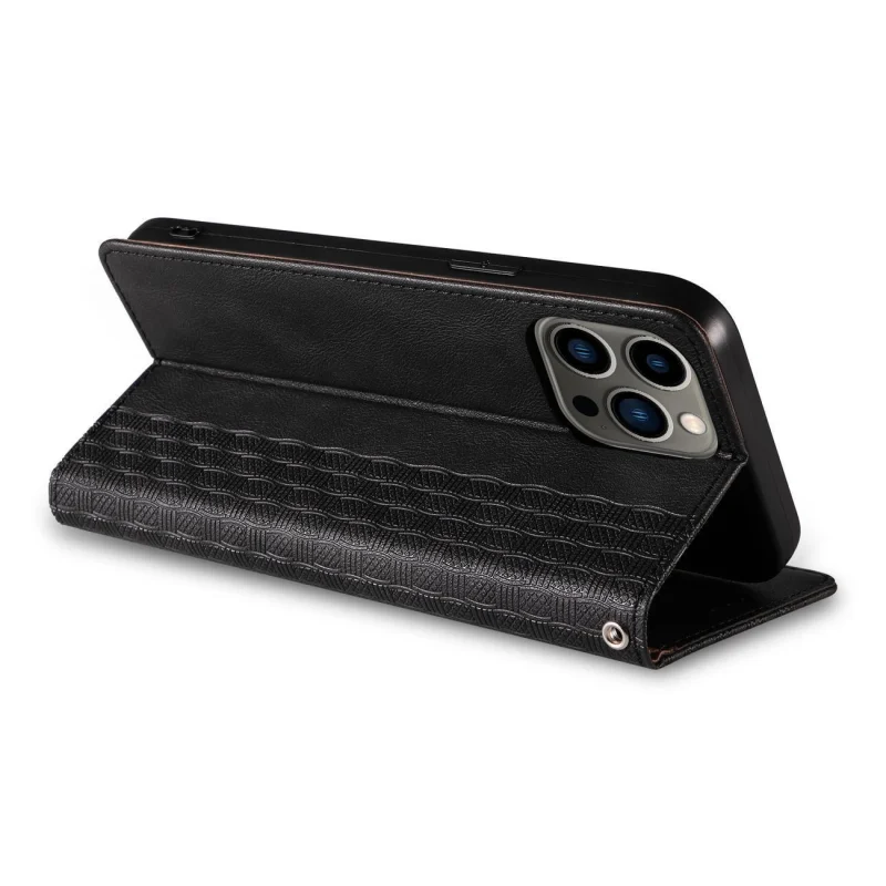 Magnet Strap Case etui iPhone 14 Pro pokrowiec z klapką portfel mini smycz podstawka czarne - obrazek 10