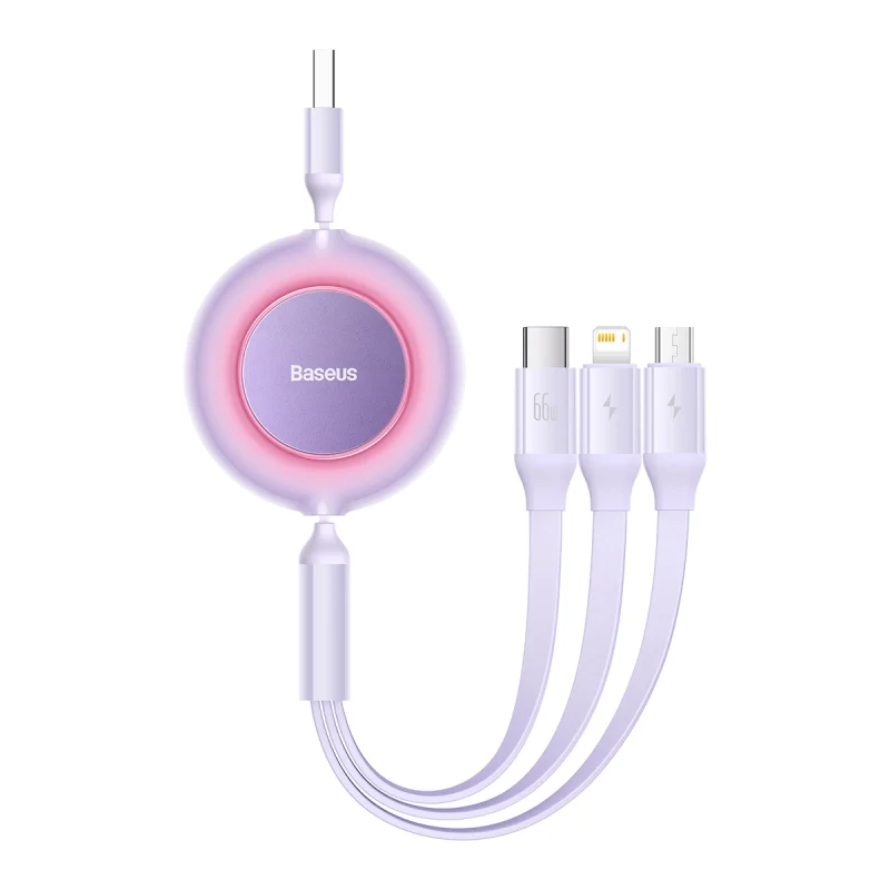 Kabel Baseus Bright Mirror 2 CAMJ010105 zwijany 3w1 USB-A - micro USB / Lightning / USB-C 66W 1.1m - fioletowy - obrazek 2