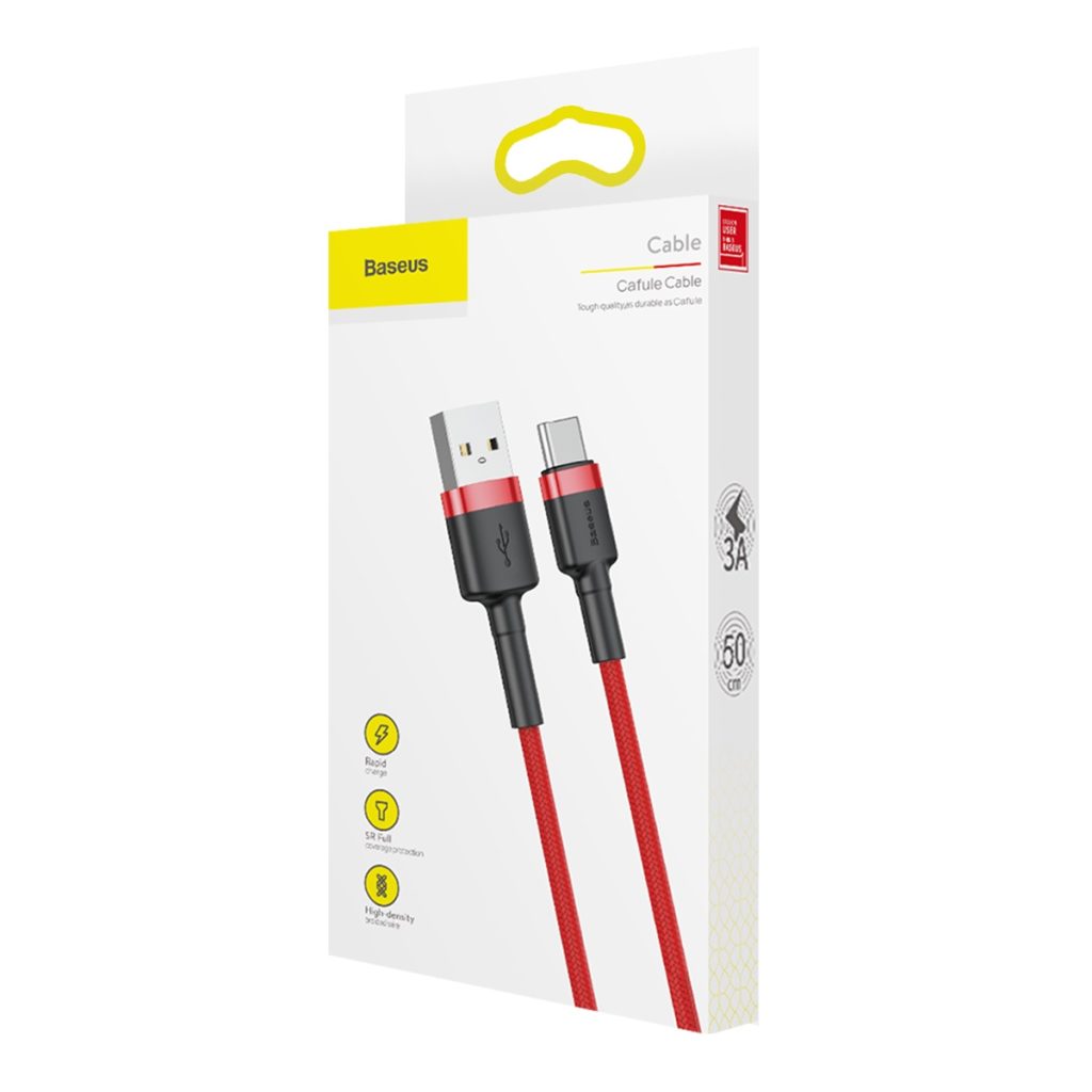 Baseus kabel Cafule USB - USB-C 0,5 m 3A czerwony - obrazek 15