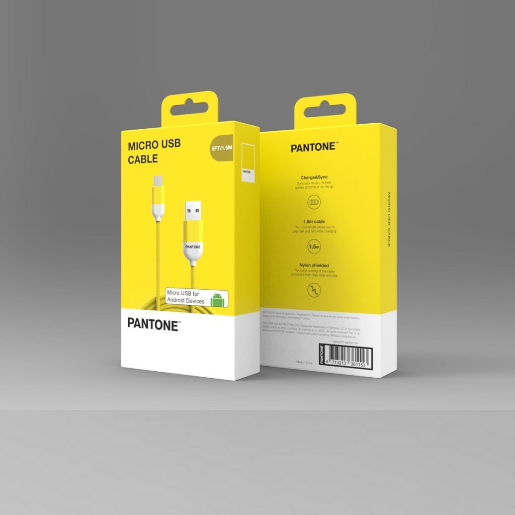 PANTONE kabel USB - microUSB 1,5m 2,4A PT-MC001-5 Yellow 102C - obrazek 2