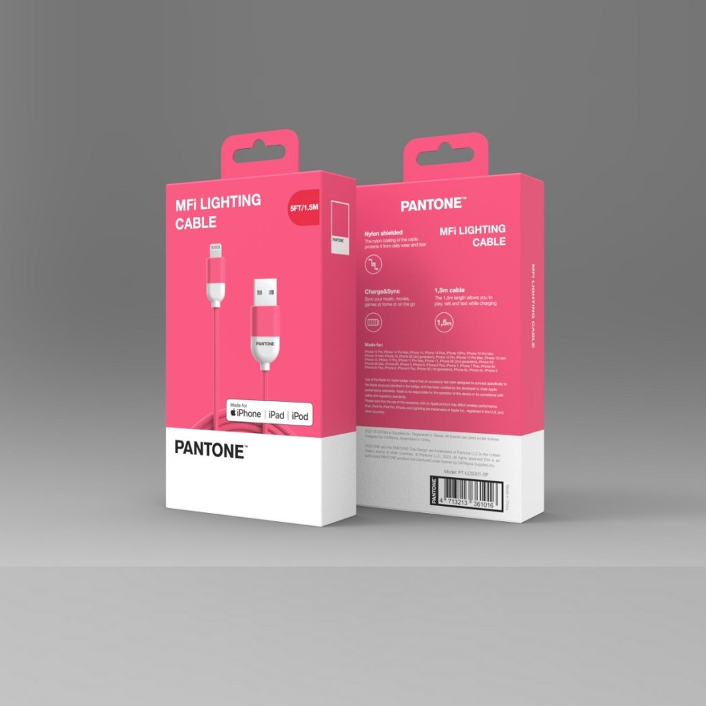 PANTONE MFi kabel USB - Lightning 1,5m 2,4A PT-LCS001-5 Pink 184C - obrazek 3