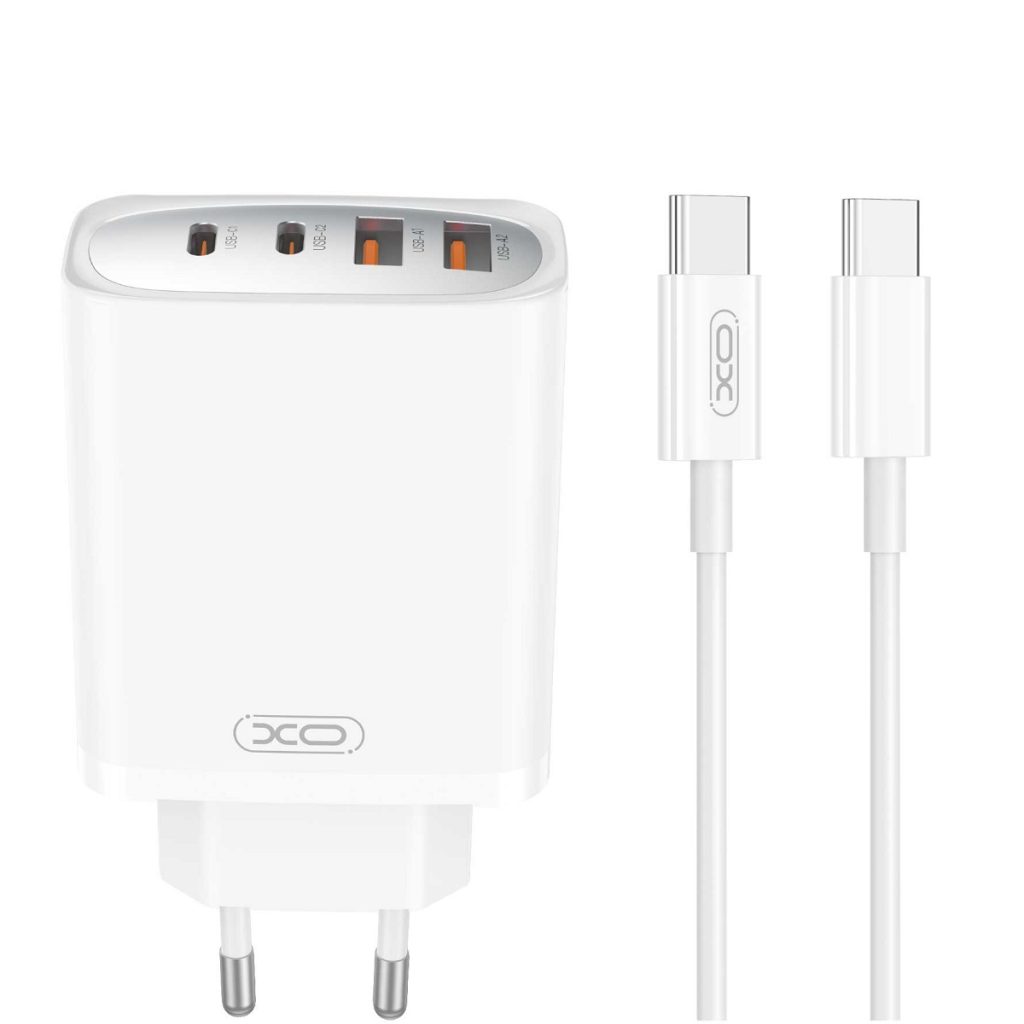 XO ładowarka sieciowa CE22 PD 45W 2x USB-C 2x USB biała + kabel USB-C - USB-C