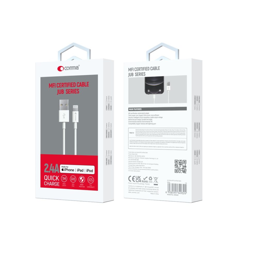 Comma kabel Jub MFi USB - Lightning 2,4A 1,0m biały - obrazek 4