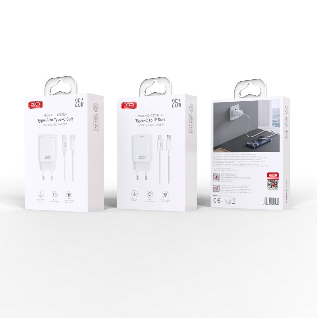 XO ładowarka sieciowa CE25 PD 25W 1x USB-C biała + kabel USB-C - Lightning - obrazek 3