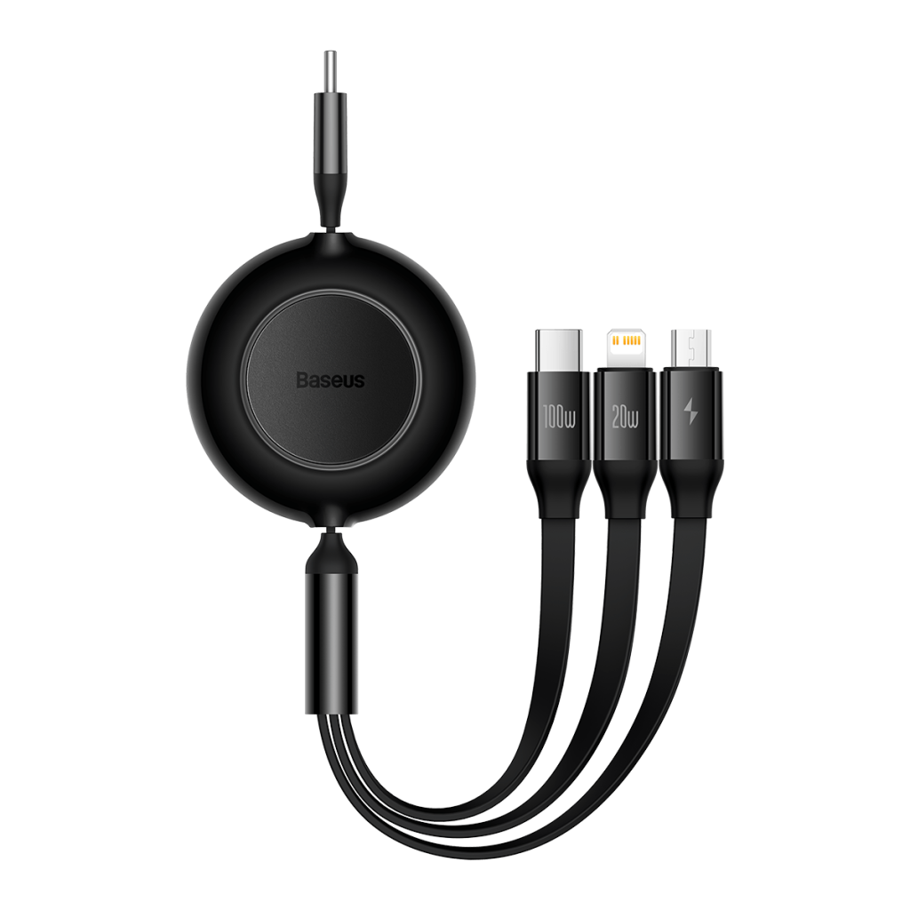 Baseus kabel Bright Mirror 2 3w1 USB - micro USB + Lightning + USB-C 1,1m 100W czarny zwijany