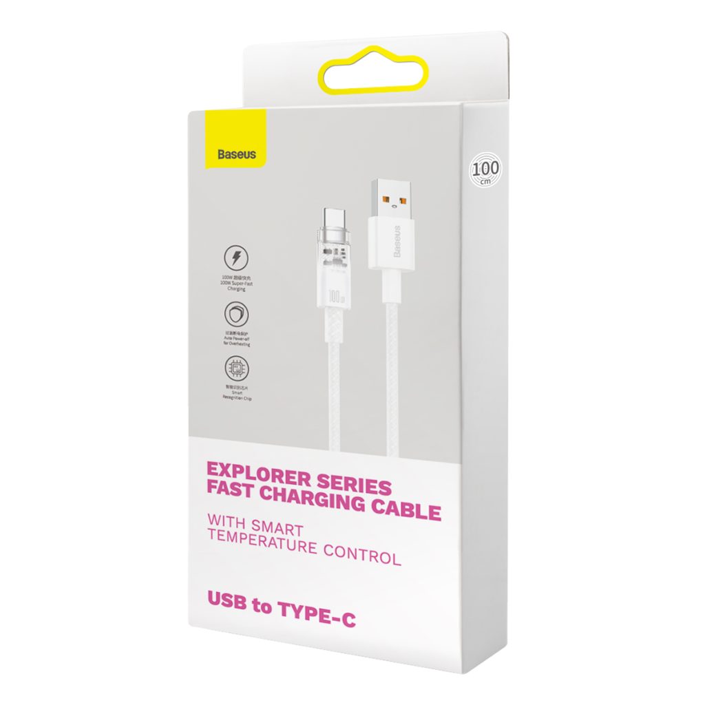 Baseus kabel Explorer USB - USB-C 1,0m biały z kontrolą temperatury 100W - obrazek 7