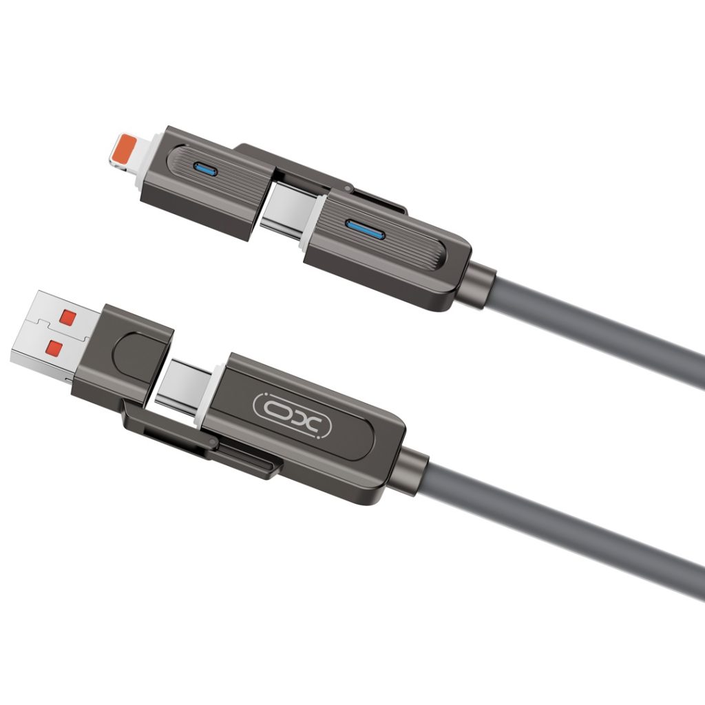 XO kabel NB275 4w1 USB-C - Lightning + USB + USB-C 60W 1,0m szary - obrazek 2